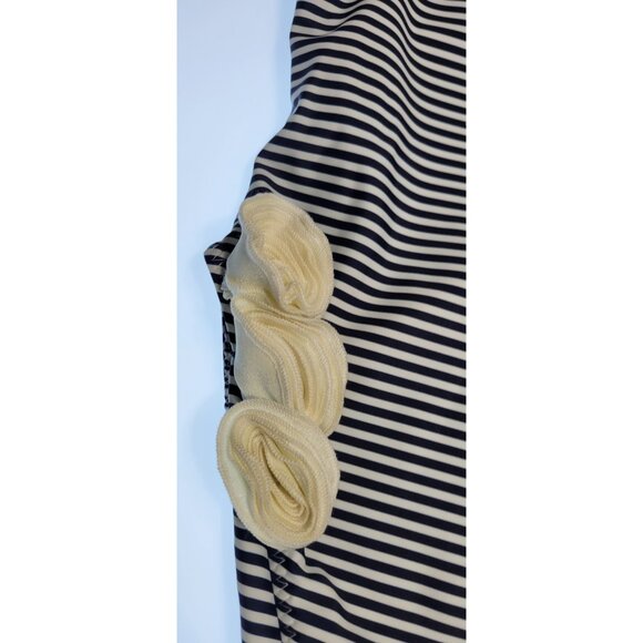 SAME LOS ANGELES One Piece Swimsuit Womens Stripped Sz Medium Flower Beige Blue - Picture 2 of 9